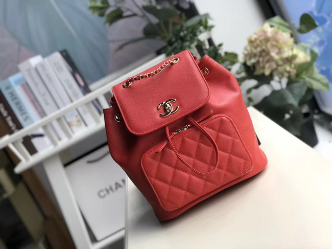 Chanel backpack Grained Calfskin & Gold-Tone Metal A57571 red