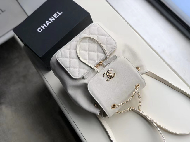 Chanel backpack Grained Calfskin & Gold-Tone Metal A57571 white