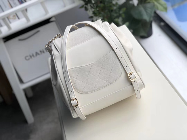 Chanel backpack Grained Calfskin & Gold-Tone Metal A57571 white