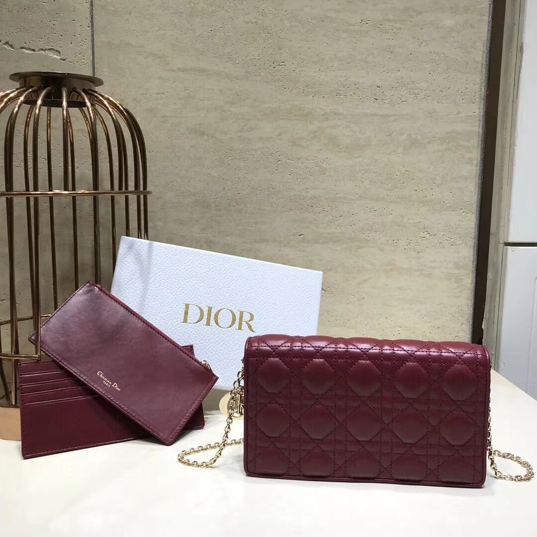 LADY DIOR Sheepskin WALLET C9025A Burgundy