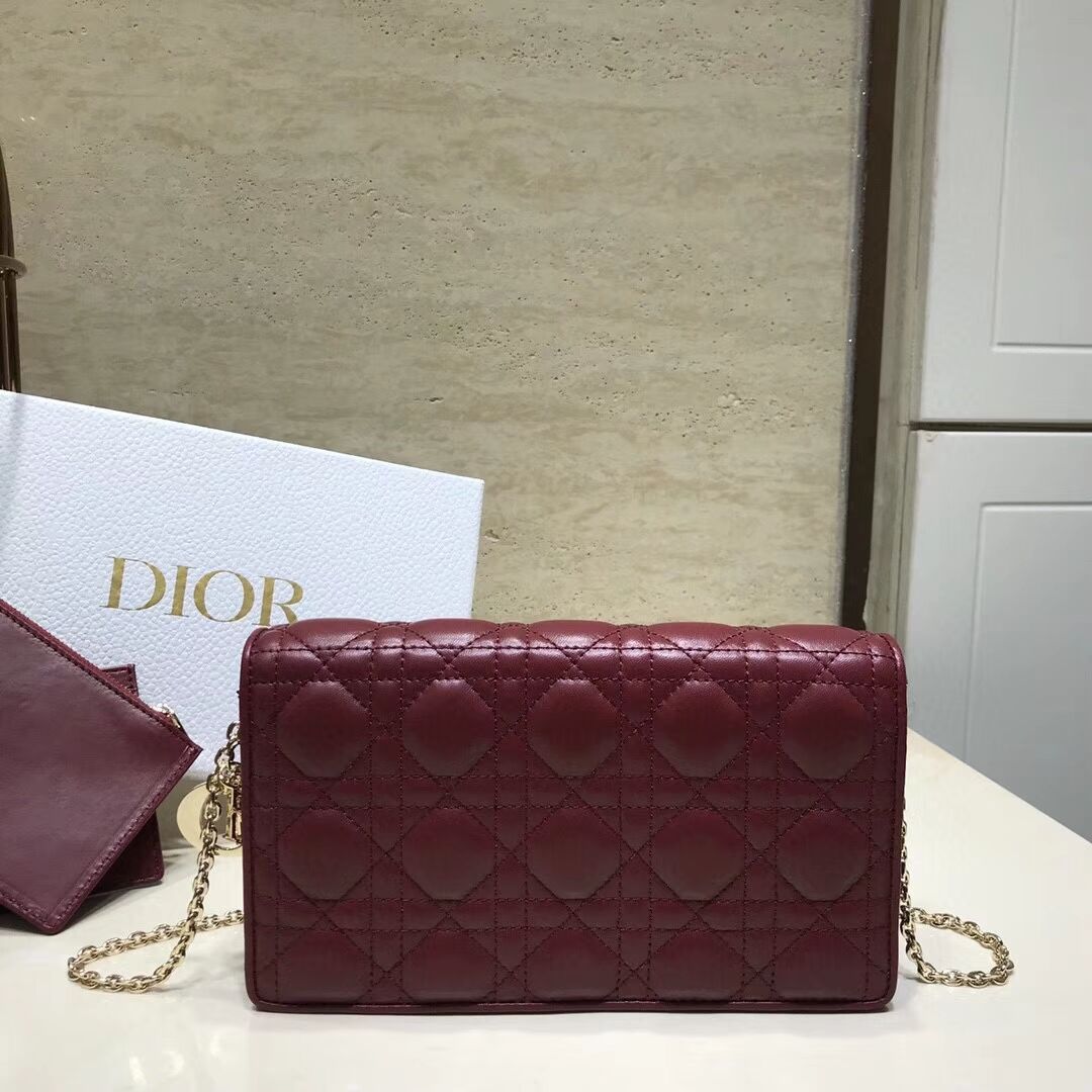 LADY DIOR Sheepskin WALLET C9025A Burgundy