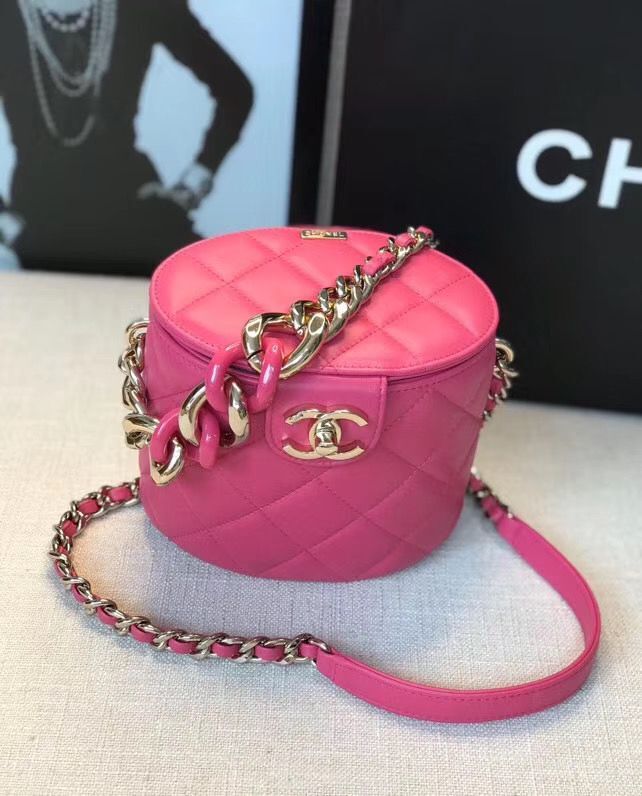 Chanel Original Leather Cosmetic Bag Resin Chain Bag C63298 Rose