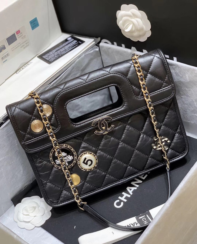 Chanel Original Soft Leather Bag & Gold-Tone Metal AS1430 black