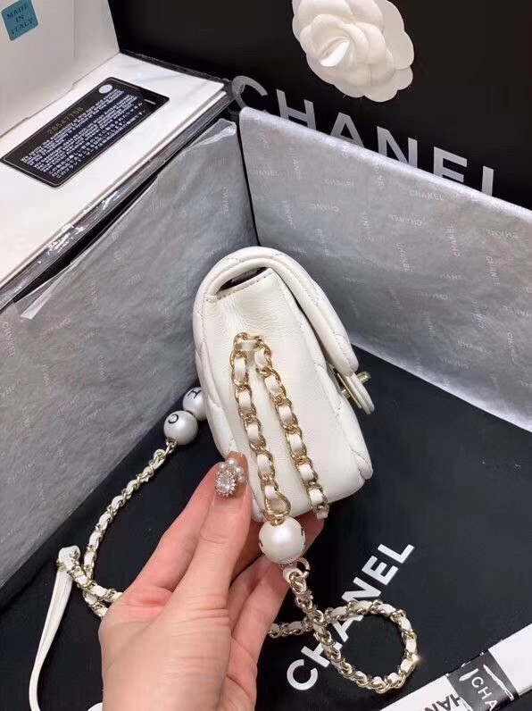 Chanel flap Imitation Pearls bag AS1436 white