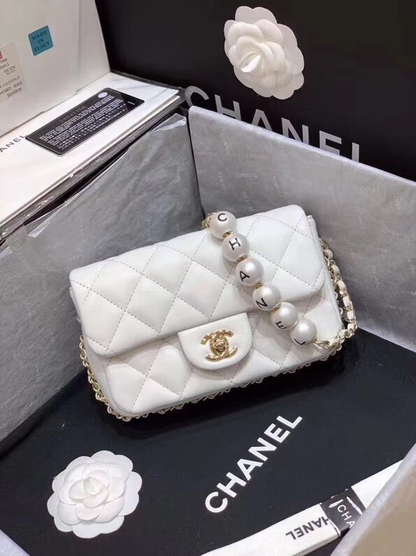 Chanel flap Imitation Pearls bag AS1436 white