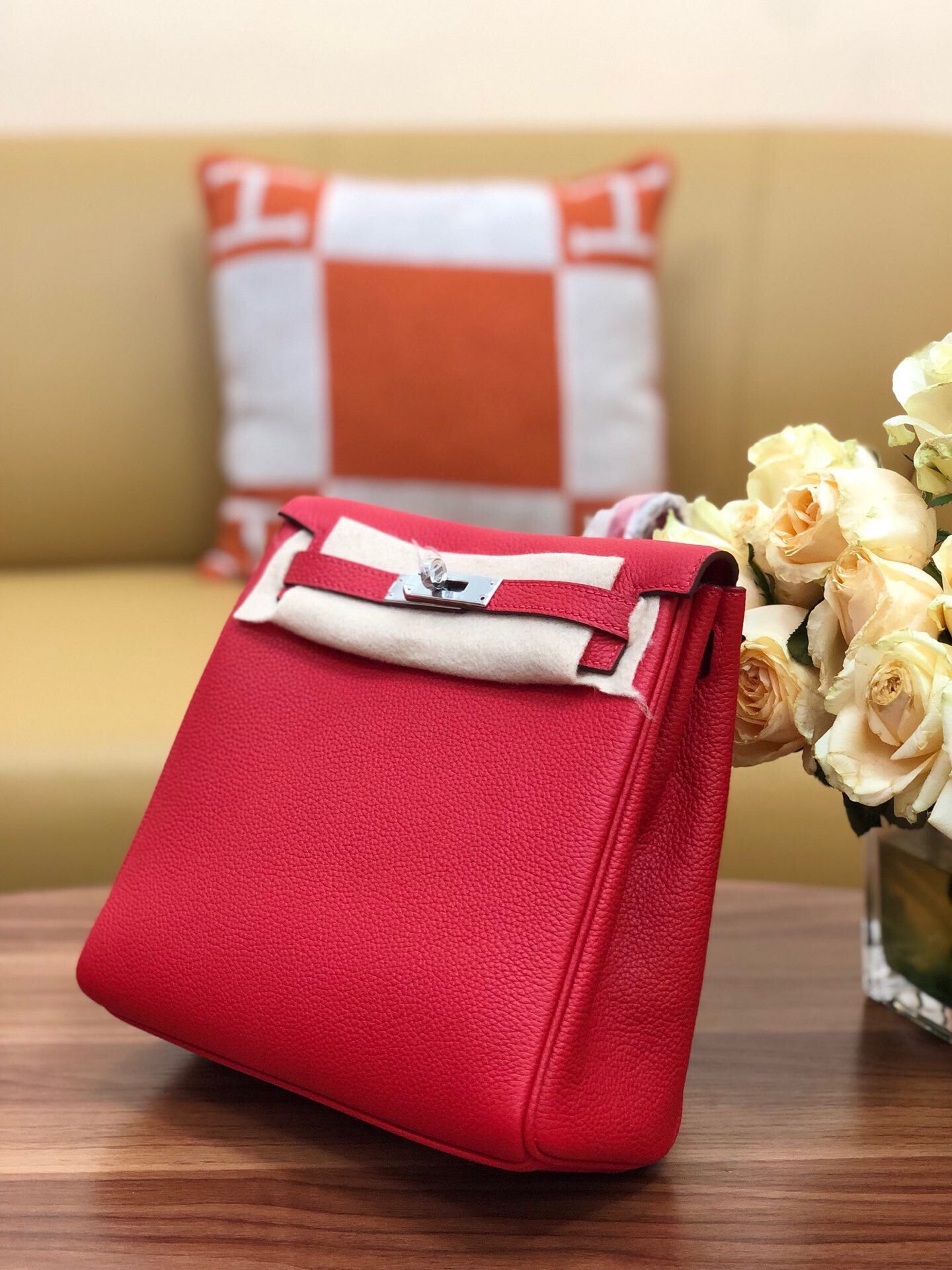 Hermes Kelly togo Leather backpack H2425 red