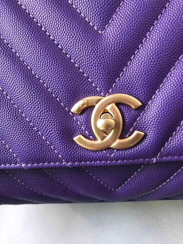 Chanel Flap Bag with Top Handle A92991 purple