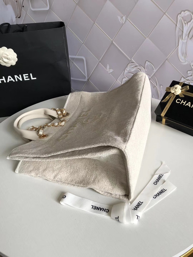 Chanel Canvas Shoulder Shopping Bag 66941 white