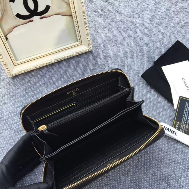 CHANEL 19 sheepskin & Gold-Tone Metal Wallet AP1063 black