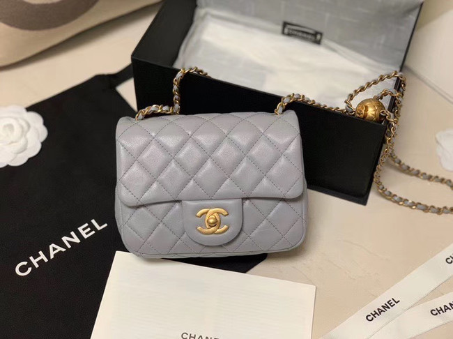 Chanel MINI Flap Bag Original Sheepskin Leather AS1786 Light grey