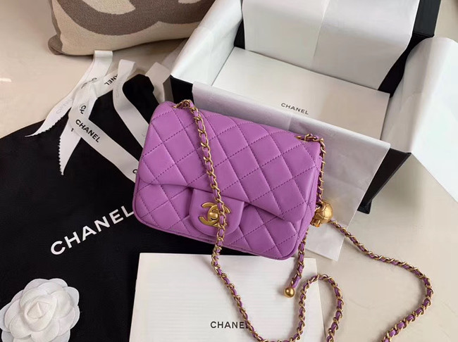 Chanel MINI Flap Bag Original Sheepskin Leather AS1786 purple