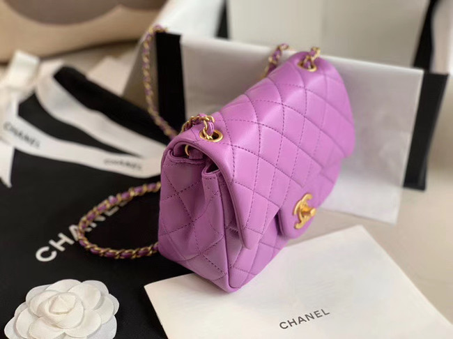 Chanel MINI Flap Bag Original Sheepskin Leather AS1786 purple