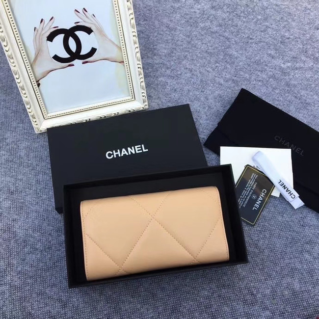 Chanel sheepskin & Gold-Tone Metal Wallet AP0955 apricot