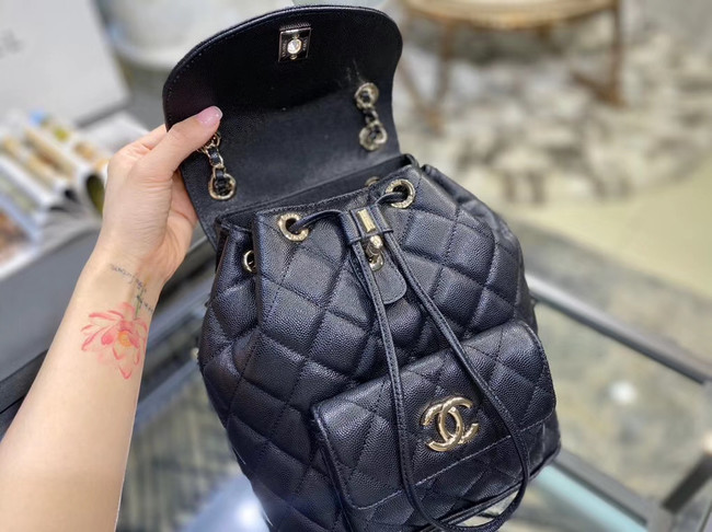 Chanel backpack Grained Calfskin & Gold-Tone Metal AS1371 black