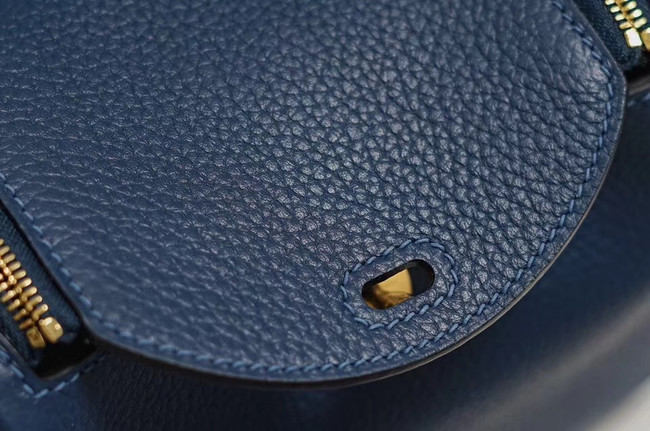 Hermes mini Lindy Togo Leather Bag LD19 blue&gold-Tone Metal