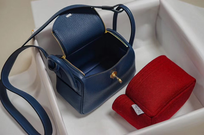 Hermes mini Lindy Togo Leather Bag LD19 blue&gold-Tone Metal