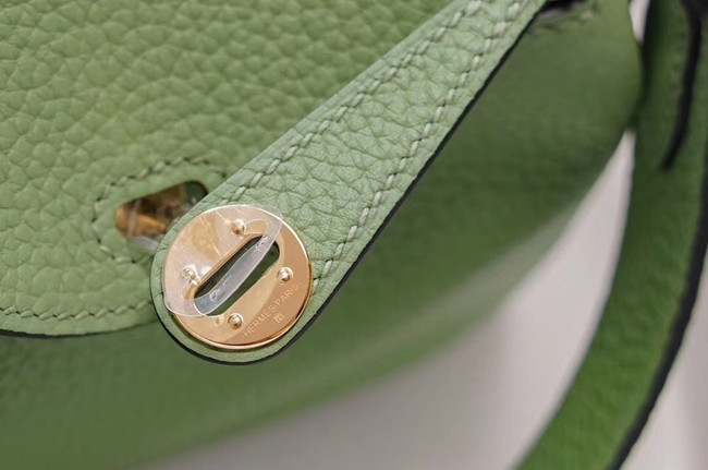 Hermes mini Lindy Togo Leather Bag LD19 green&gold-Tone Metal