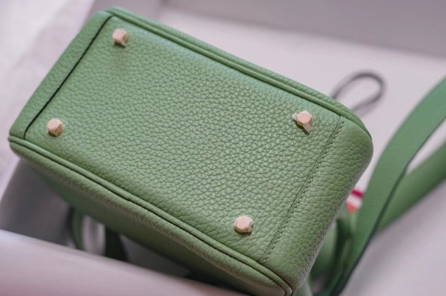 Hermes mini Lindy Togo Leather Bag LD19 green&gold-Tone Metal