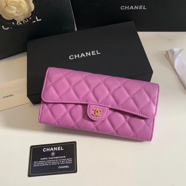 Chanel Calfskin Leather & Gold-Tone Metal Wallet A6888 Lavender