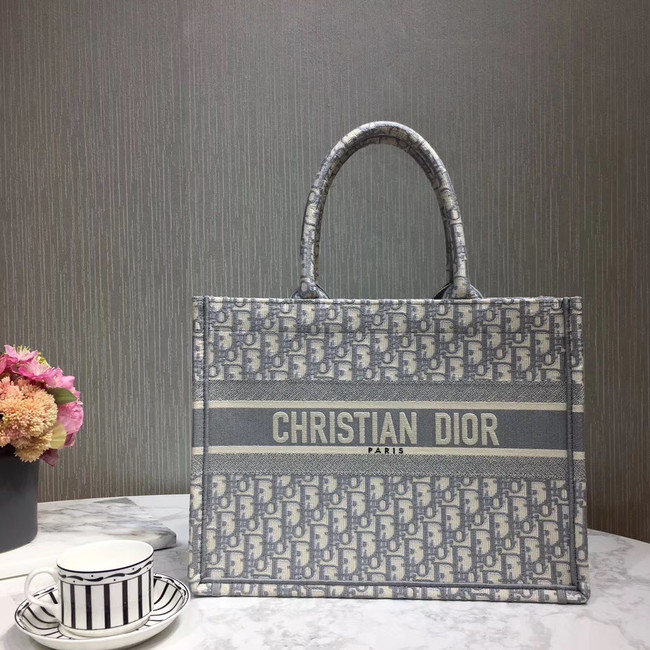 DIOR BOOK TOTE BAG IN EMBROIDERED CANVAS C1286-3 grey