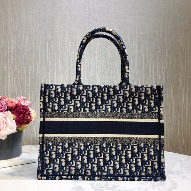 DIOR BOOK TOTE BAG IN EMBROIDERED CANVAS C1286-1 Navy