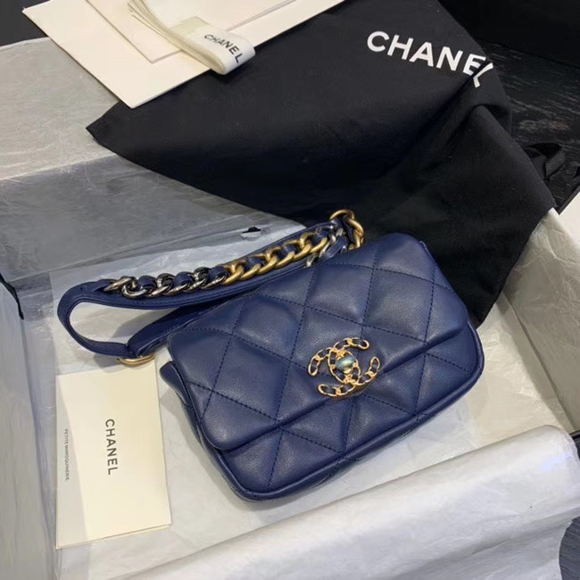 Chanel 19 Bodypack Sheepskin Leather AS1163 dark blue