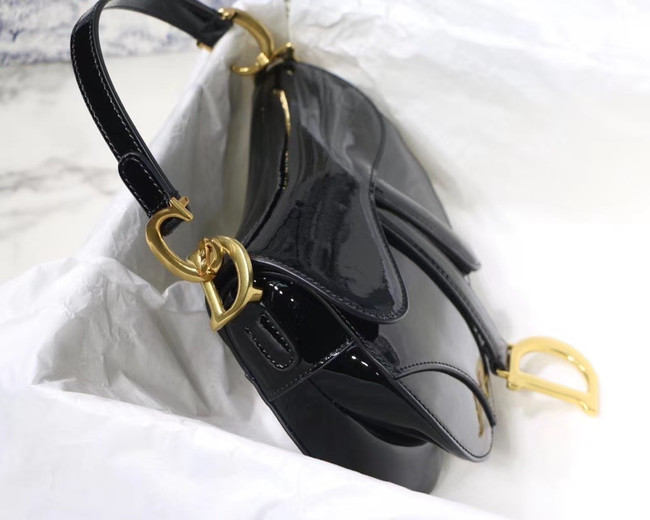 Dior MINI SADDLE BAG IN black patent calfskin M0447