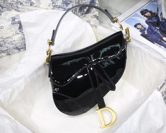 Dior MINI SADDLE BAG IN black patent calfskin M0447