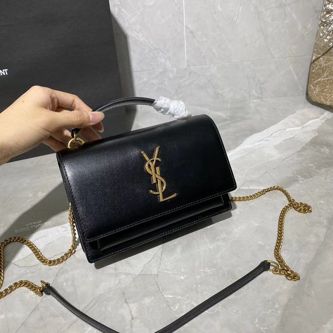 Yves Saint Laurent Calfskin Leather Shoulder Bag Y533036 black&gold-Tone Metal