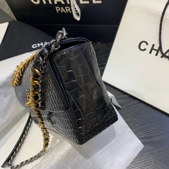 CHANEL 19 Flap Bag Crocodile Leather AS1160 black