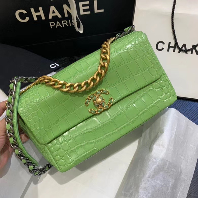 CHANEL 19 Flap Bag Crocodile Leather AS1160 green