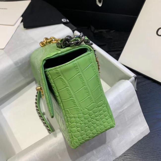 CHANEL 19 Flap Bag Crocodile Leather AS1160 green