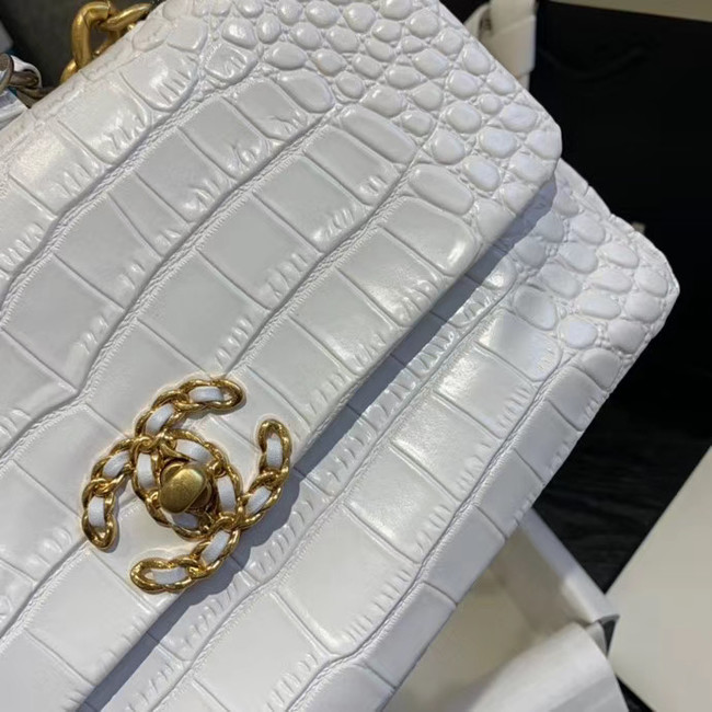 CHANEL 19 Flap Bag Crocodile Leather AS1160 white