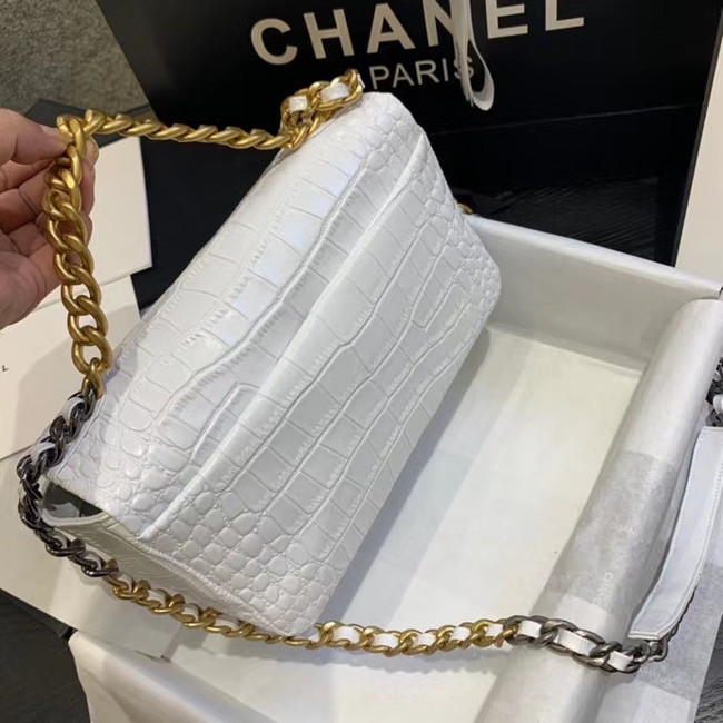 CHANEL 19 Flap Bag Crocodile Leather AS1160 white