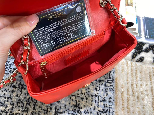 Chanel Lambskin flap bag AS1514 red