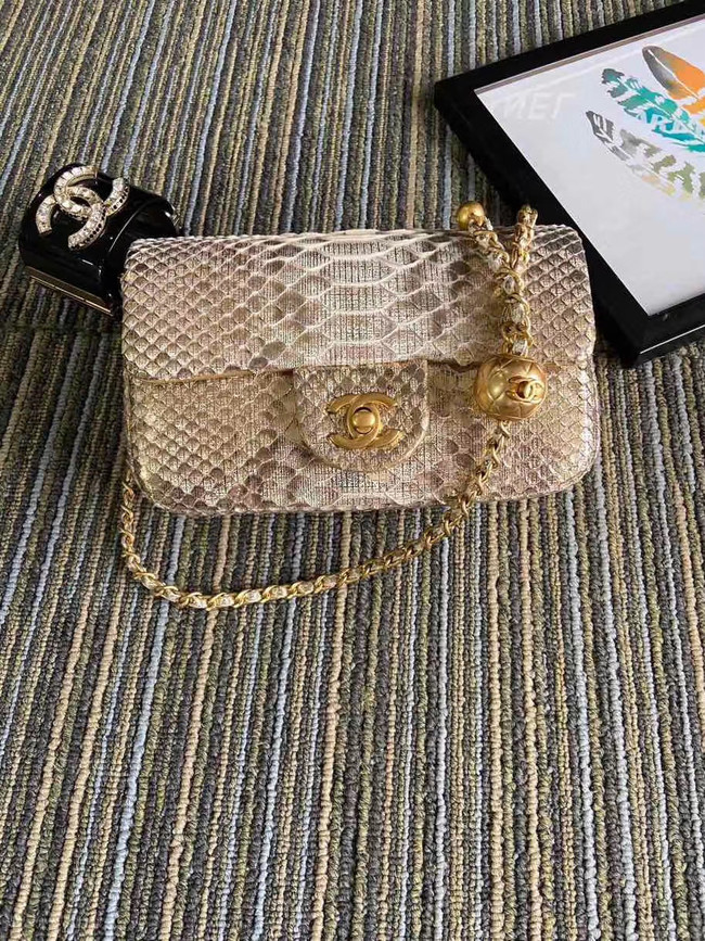 Chanel Original Small Snake skin flap bag AS1116 apricot