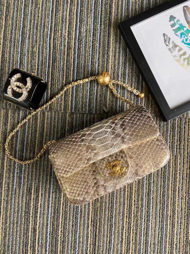 Chanel Original Small Snake skin flap bag AS1116 apricot