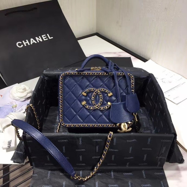 Chanel Original Small Sheepskin cosmetic bag AS1785 NAVY BLUE