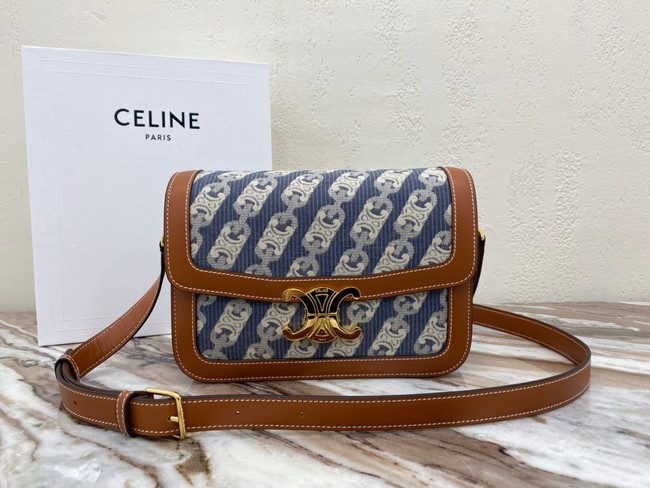 CELINE TRIOMPHE BAG IN TEXTILE AND NATURAL CALFSKIN 18888 Brown