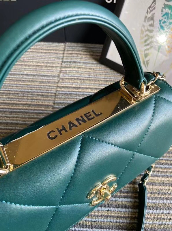 Chanel CC original lambskin top handle flap bag A92236 green&Gold-Tone Metal