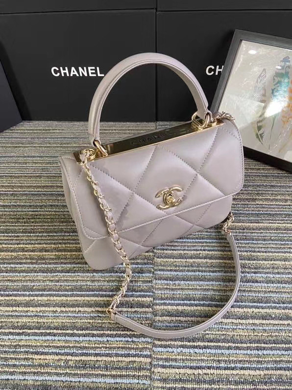 Chanel CC original lambskin top handle flap bag A92236 grey&Gold-Tone Metal