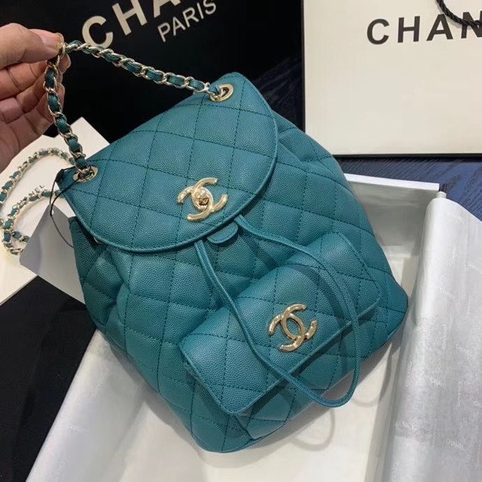 Chanel backpack Grained Calfskin & Gold-Tone Metal AS1371 Green