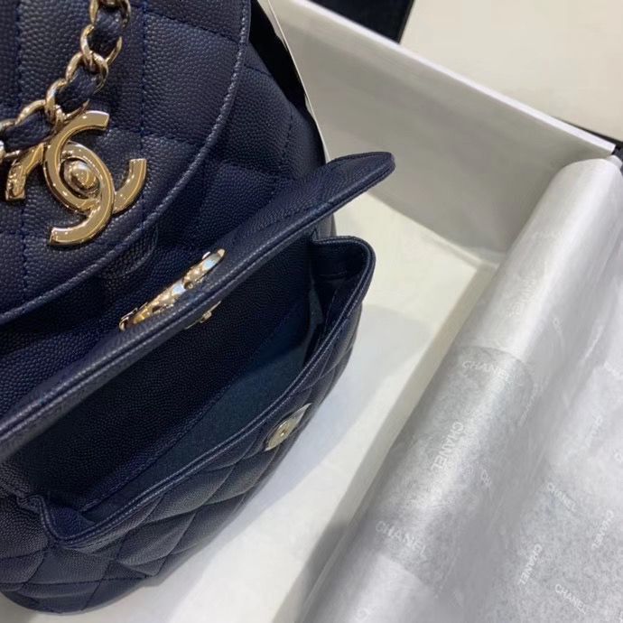 Chanel backpack Grained Calfskin & Gold-Tone Metal AS1371 Navy