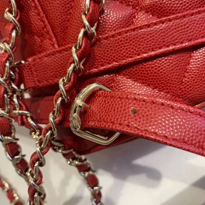 Chanel backpack Grained Calfskin & Gold-Tone Metal AS1371 Red