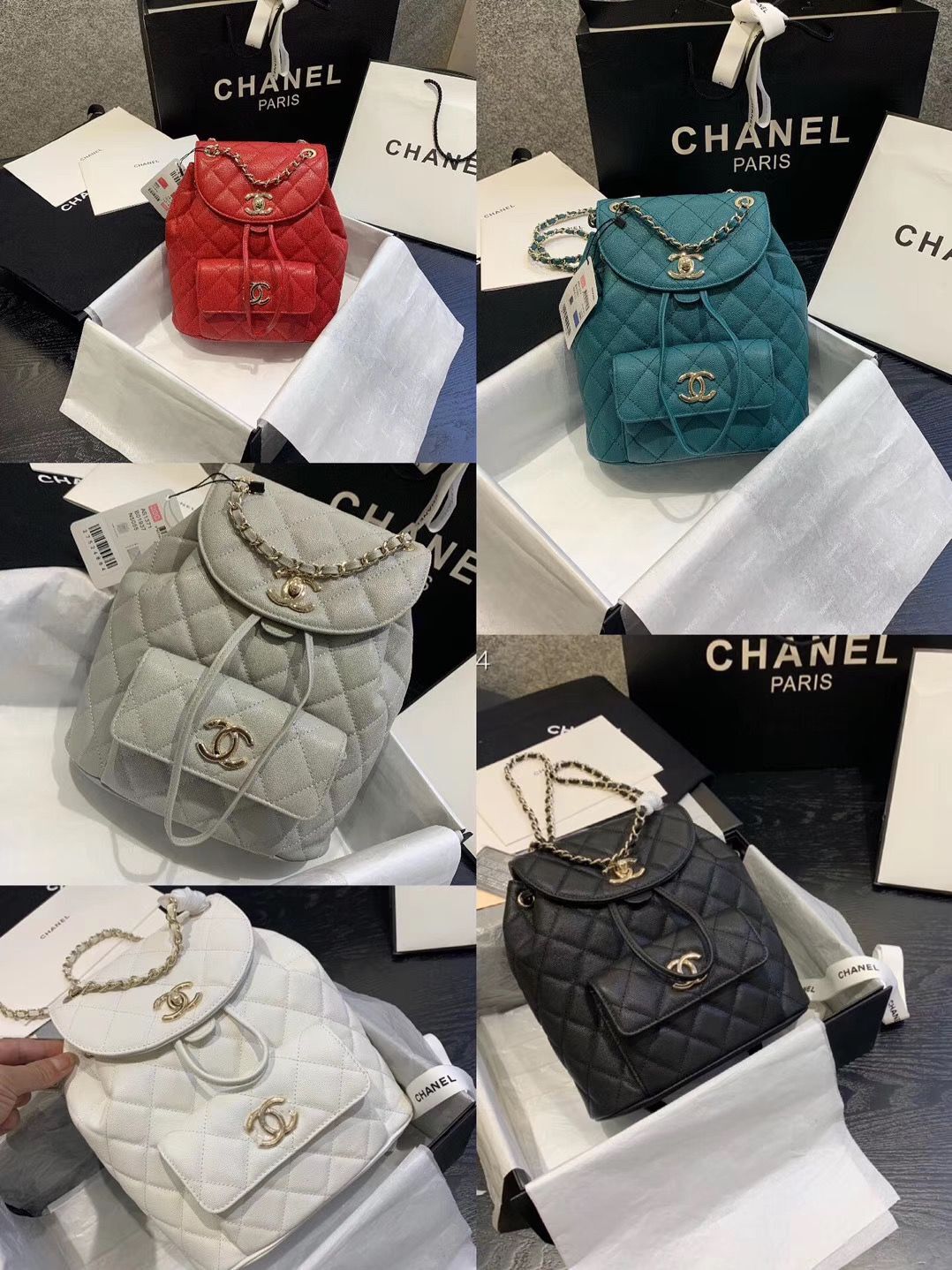 Chanel backpack Grained Calfskin & Gold-Tone Metal AS1371 Gray