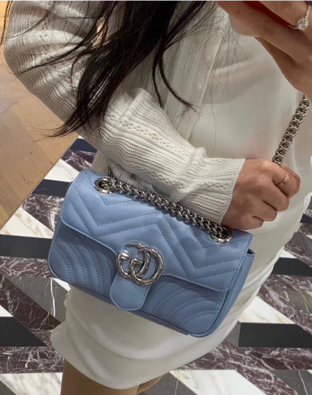 Gucci GG Marmont small shoulder bag 446744 Pastel blue