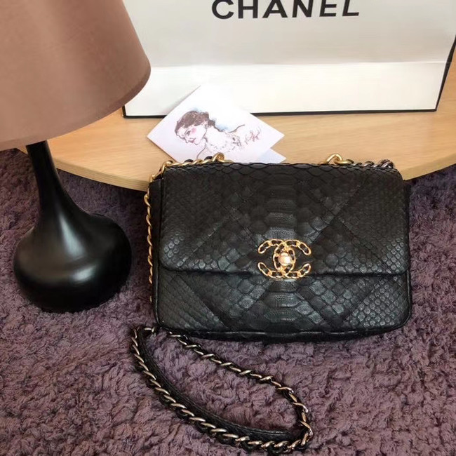 CHANEL 19 Flap Bag Original Snake skin flap bag AS1160 Black