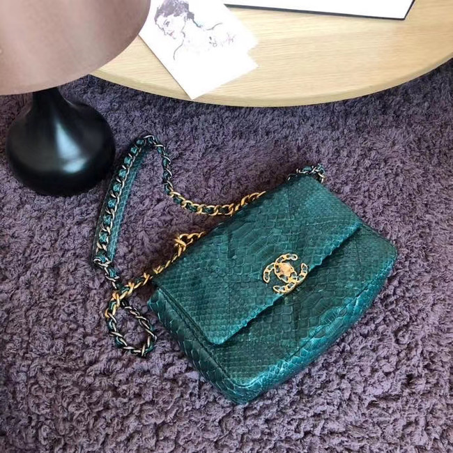 CHANEL 19 Flap Bag Original Snake skin flap bag AS1160 green