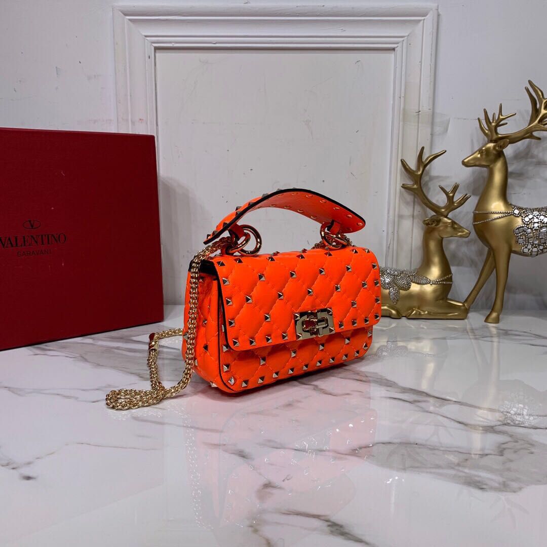 Valentino Garavani Rockstud Spike Original Leather Bag V0124 Orange