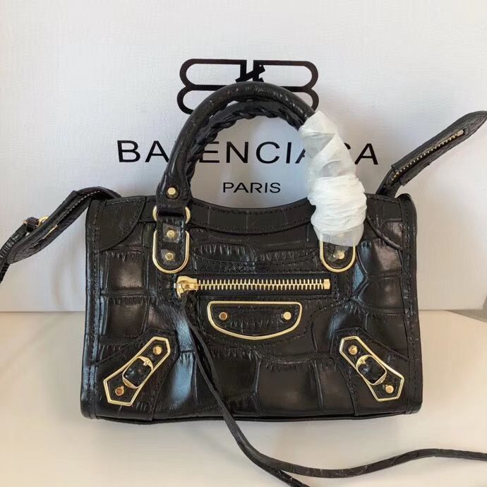 Balenciaga Mini Classic Crocodile Leather Bag B300296 Black